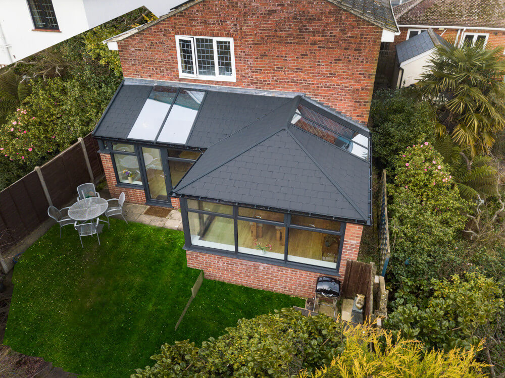 UltraRoof exterior Carbon Grey with glazing panels